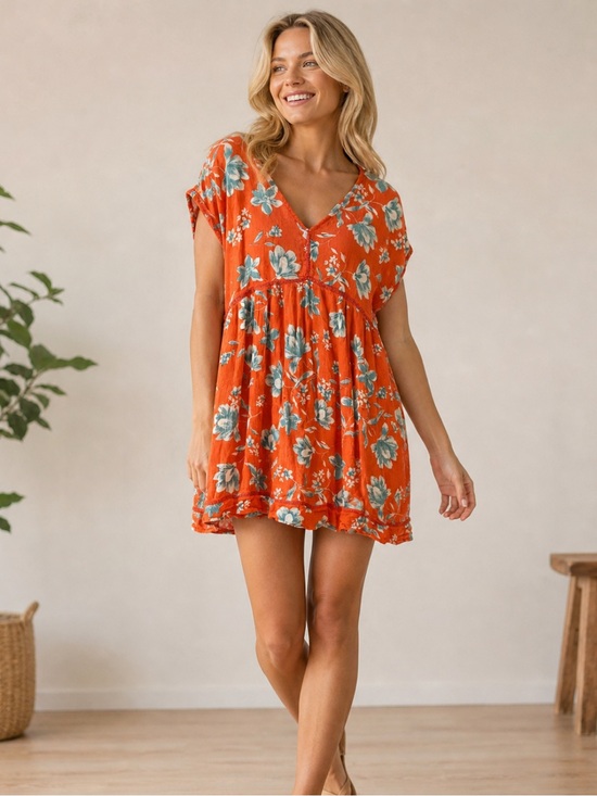 Patrons of Peace Tops - Patrons of Peace Floral V-Neck Tunic Top